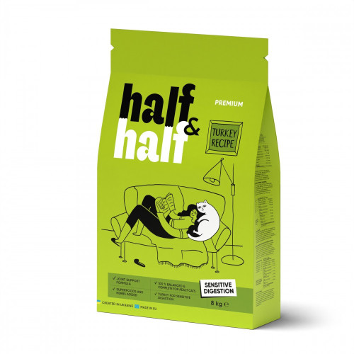 Корм сухий HalfHalf для котів із чутливим травленям з індичкою 8 кг