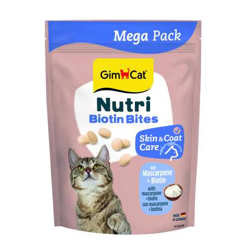 Вітаміни GimCat Nutri Biotin Bites для дорослих котів для покращення стану шкіри та шерсті з маскарпоне та біотином...