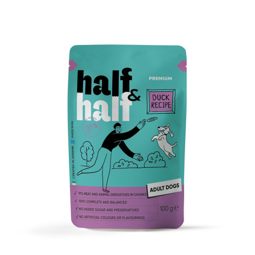 Корм влажный Half&Half Duck in Gravy for Adult Dogs кусочки утки в соусе для взрослых собак 100 г