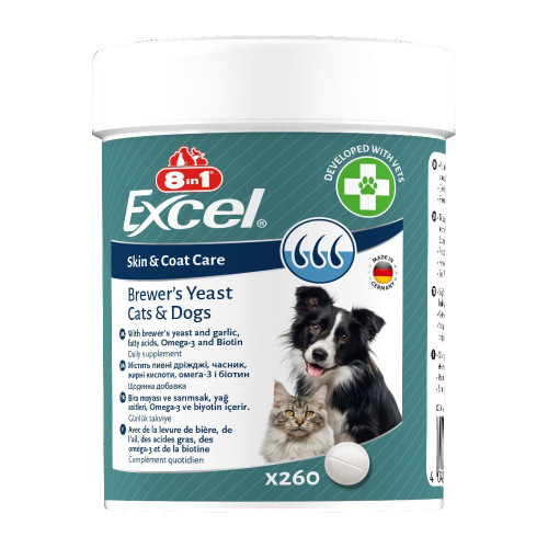 Вітаміни 8in1 Excel Brewers Yeastдля собак та котівпивні дріжджі з часником для шкіри та шерсті 260 шт
