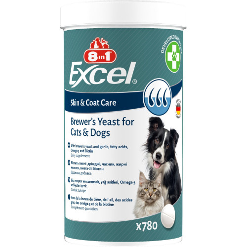 Вітаміни 8in1 Excel Brewers Yeast для собак та котівпивні дріжджі з часником для шкіри та шерсті780 шт
