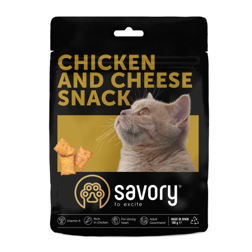 Хрумкі ласощі Savory Cats Snacks Pillows Gourmand with Chicken & Cheese для дорослих вибагливих котів, подушечки з...