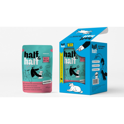 Набір вологих кормів Half&Half "5+1" Beef in Gravy for Adult Dogs для дорослих собак шматочки в соусі з яловичиною...