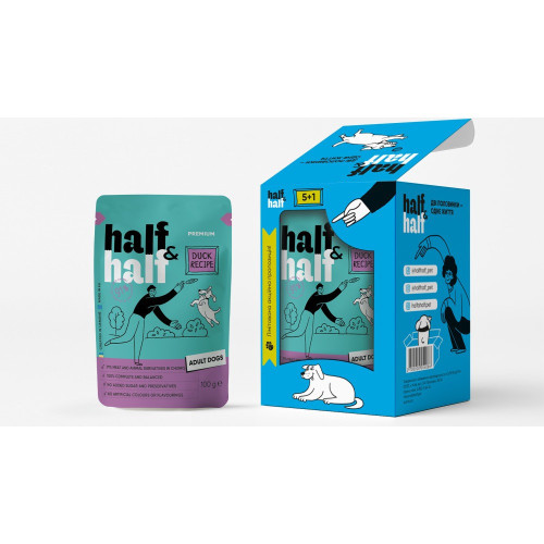 Набор влажных кормов Half&Half "5+1" Duck in Gravy for Adult Dogs для взрослых собак кусочки в соусе с уткой паучи 6...