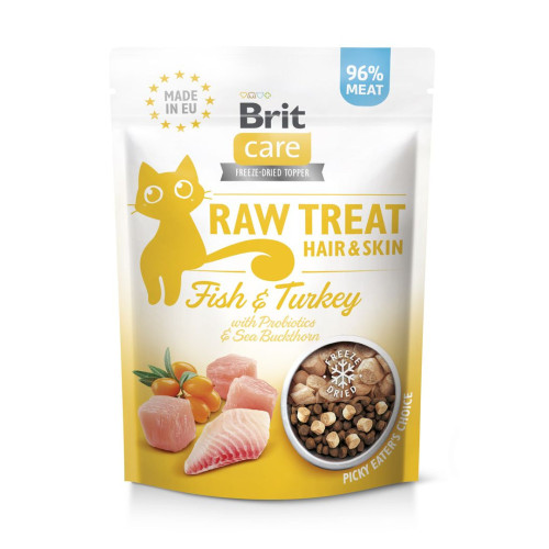 Лакомства Brit Raw Treat Freeze-dried Hair and Skin д/котов д/шерсти рыба и индейка 40 г