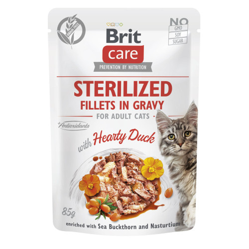 Корм влажный Brit Care Fillets in Gravy Hearty Duck Sterilized д/стерилизованных котов филе в соусе с уткой 85 г