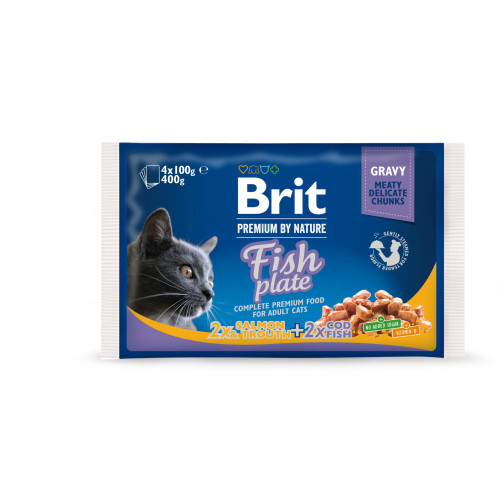 Корм влажный Brit Premium Cat Fish Plate pouches набор паучей для кошек рыбная тарелка с треской, лососем и форелью...
