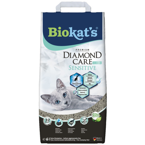 Наполнитель бентонитовый Biokats для кошачьего туалета Diamond Care Sensitive Classic 6 л