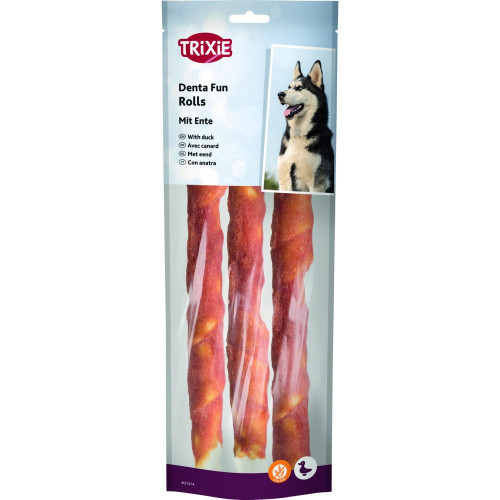 Лакомство Trixie Denta Fun Rolls with Duck для собак Палочка для чистки зубов с уткой 28 см 250 г 3 шт