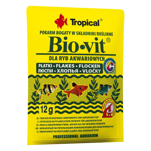 Корм Tropical Bio-Vit для травоядных аквариумных рыб хлопья 12 г