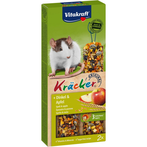 Лакомство Vitakraft Kracker Original Spelt&Apple крекер для декоративных грызунов и крыс с зерном и фруктами 2 шт/уп