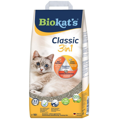 Наполнитель Biokats для кошачьего туалета Classic 3in1 бентонитовый 0,1–5 мм 10 л
