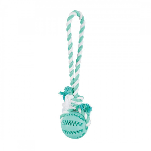 Игрушка Trixie Denta Fun для собак Мяч на веревке с ручкой мятный вкус резина 7х24 см