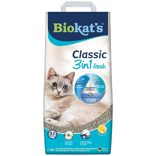 Наполнитель Biokats для кошачьего туалета Classic Fresh 3in1 Cotton Blossom бентонитовый 10 кг
