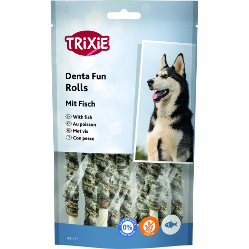Лакомство Trixie Denta Fun для собак Роллы жевательные натуральная кожа 12 см 75 г 10 шт/уп