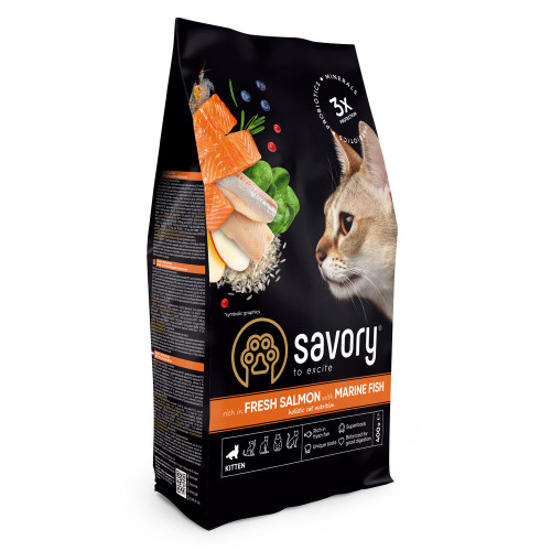 Корм сухий Savory Kitten rich in Fresh Salmon with Marine Fish для кошенят всіх порід зі свіжим лососем та морською...