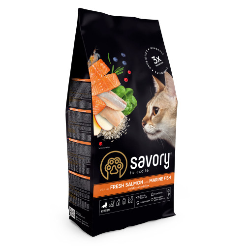 Корм сухий Savory Kitten rich in Fresh Salmon with Marine Fish для кошенят всіх порід зі свіжим лососем та морською...