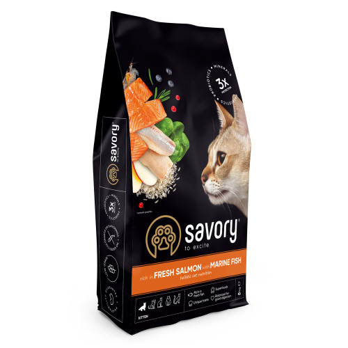 Корм сухий Savory Kitten rich in Fresh Salmon with Marine Fish для кошенят всіх порід зі свіжим лососем та морською...