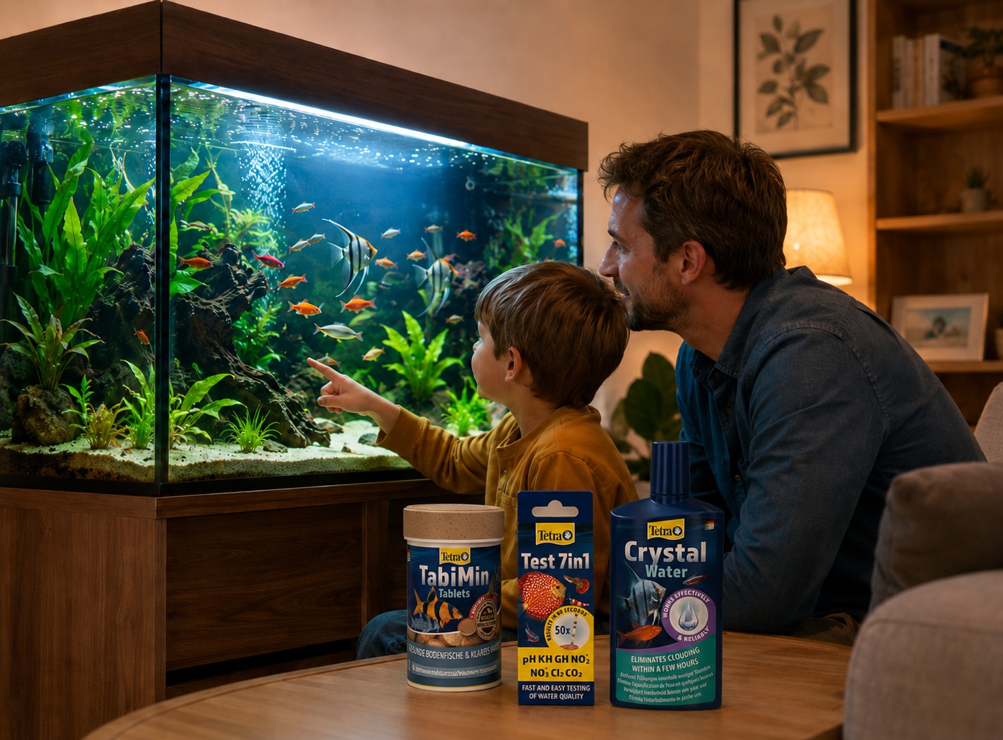 Tetra — більше ніж корм для риб Сім'я біля акваріума Tetra